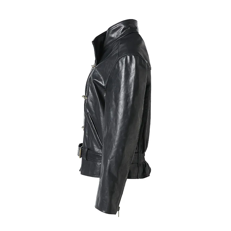 Cappotto da donna in vera pelle di pecora moda autunno primavera 2025 Giacche in vera pelle con cintura