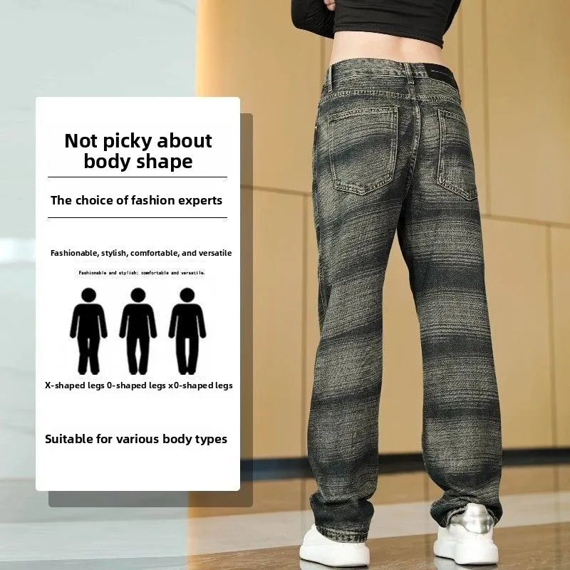 

American High Street Retro Flared Jeans Men's Spring New High Waist Heavy Design Embroidery Flared Pants Straight Tube Jeans