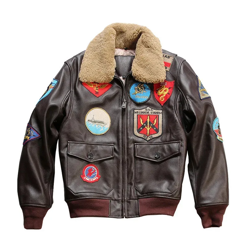 2024 New Men TOP GUN Pilot Genuine Leather Jacket Fashion 17 mark G1 pilot jacket Wool Collar Cowhide Winter Coats