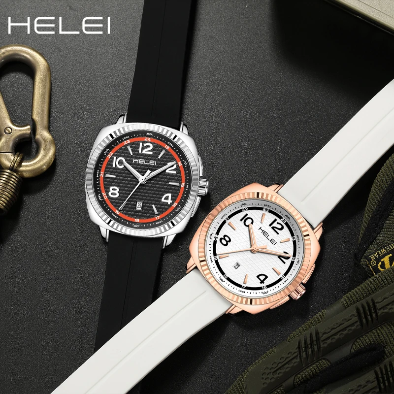 HELEI Fashion new sports casual quartz watch date silicone luminous strap men's wristwatch