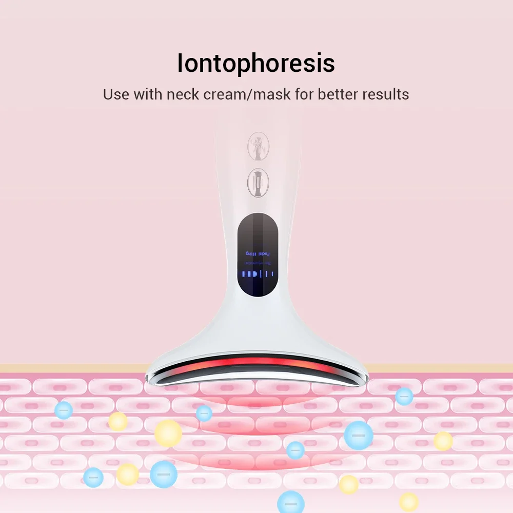 Neck Face Beauty Device LED 3 Colors Photon Therapy Skin Face Lifting Anti Wrinkle Whitening Eye Ice Hot Neck Facial Massager