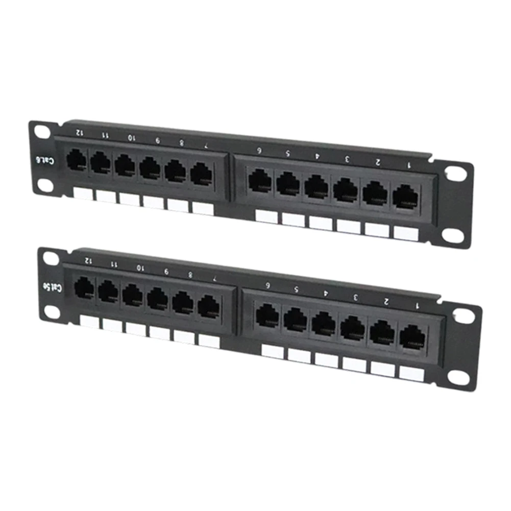 12-Port Wall Mount Patch Panel for CAT.5A and CAT.6 For Network Cables Black 253x44x30mm Dual Standard Support