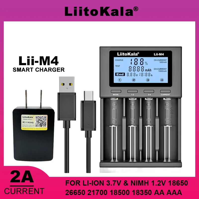 Liitokala Lii-PD4 M4 LCD 3.7V/1.2V/3.2V/3.8V NiMH 18650 16340 18350 18500 21700 20700 26650 Recharge Lithium Battery Charger