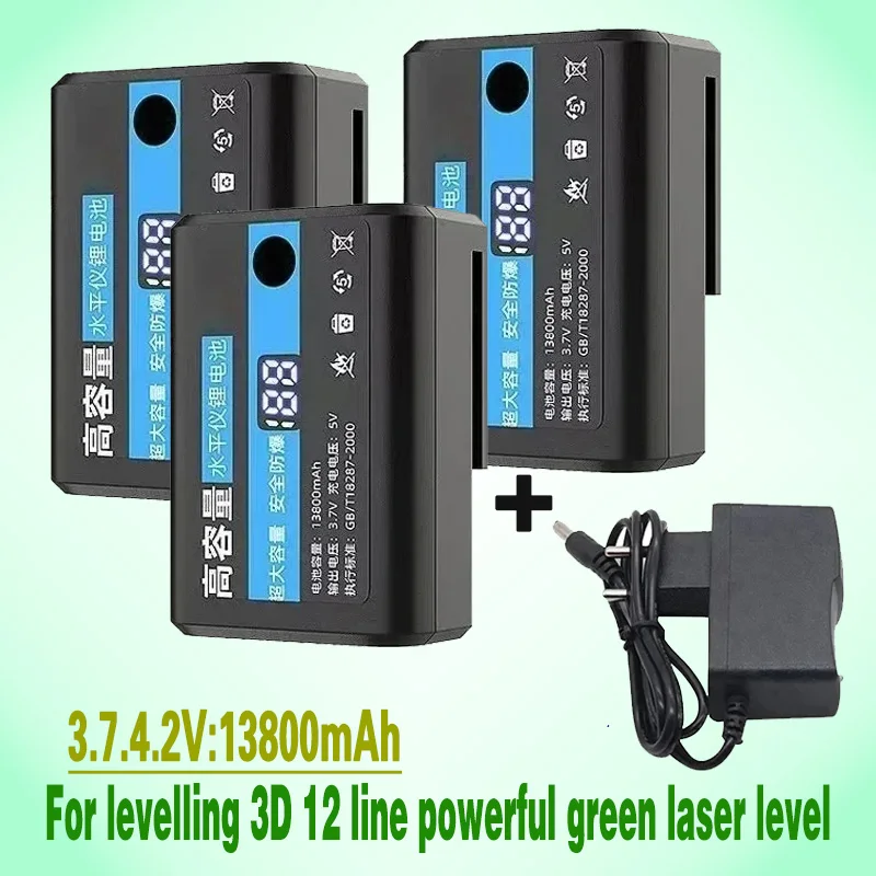 

13800mah Chargeable high power battery Laser level 360 building tools for levelling 3D 12 line powerful green laser level