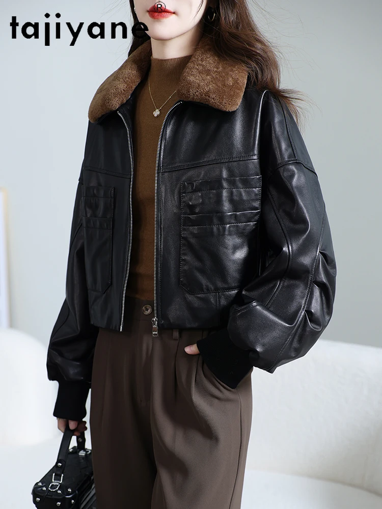 TAJIYANE 100% Top-grain Sheepskin Goose Down Coat Wool Collar Puffer Jacket Short Genuine Leather Jackets Winter Clothes 2025 코트