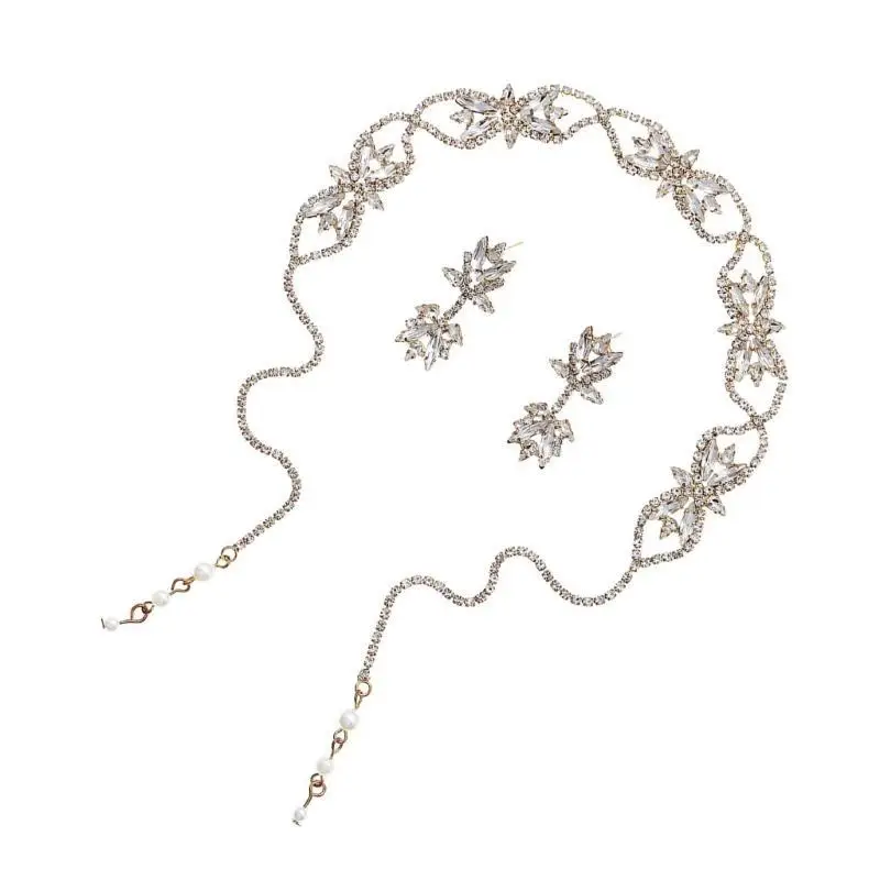 

31BB Shimmering Rhinestones Hairband Bridal Earring Vintage Gorgeous Floral Hairband
