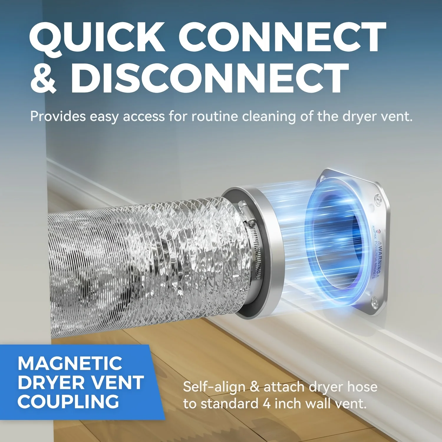 Magnetic Dryer Vent Coupling DV180 Airtight Seal Dryer Vent Connector Kit Easy To Clean Quick Connector Including A 2.6ft 4