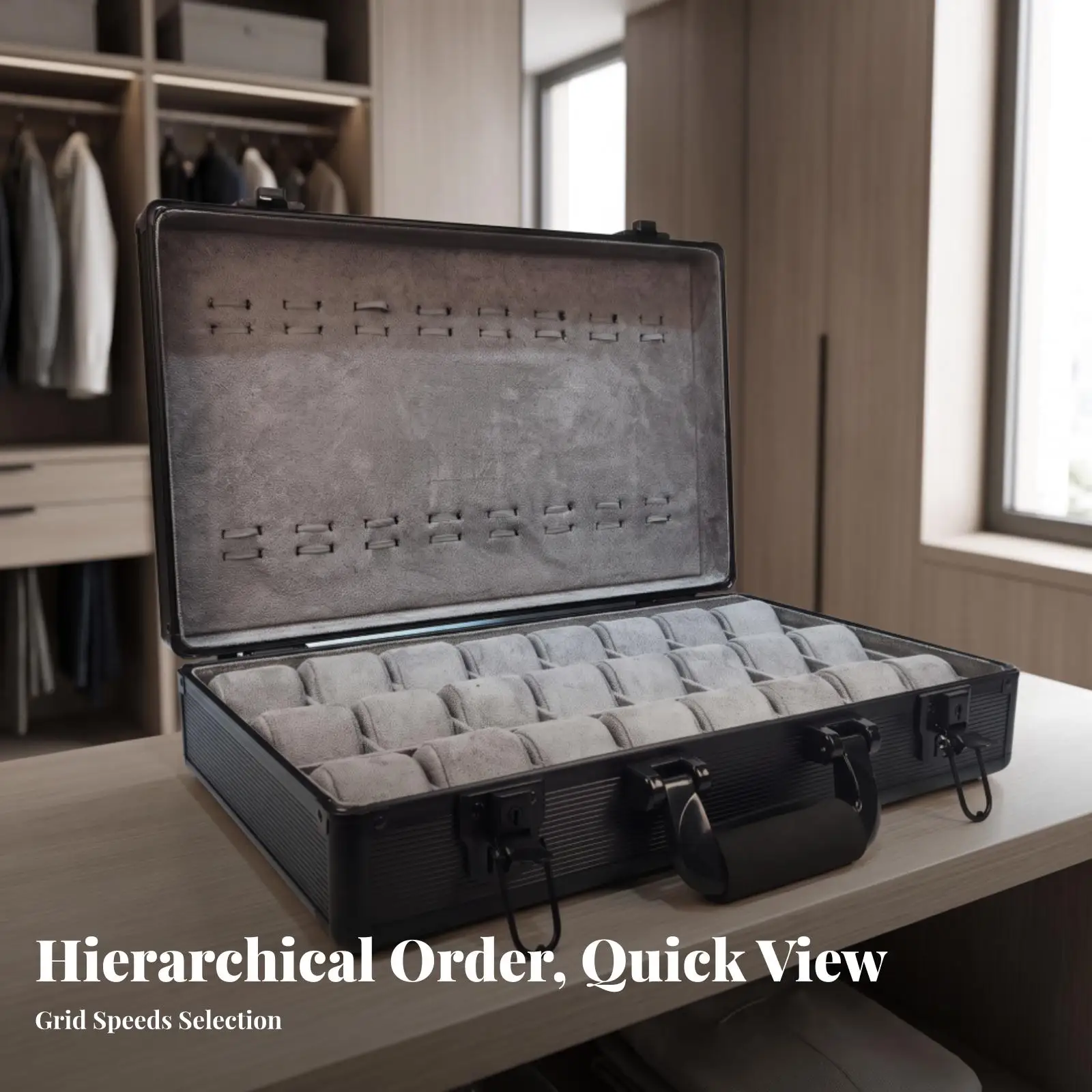 24 Slots Watch Box Storage Velvet Interior Portable Suitcase Style Watch Display Case with Suede Lining for Home Organization