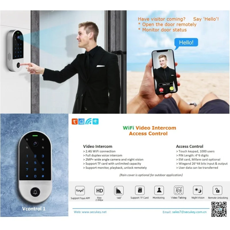 WIFI Video Intercom Access Work With Smartphone By Tuya App 2.4G Wifi Connection Both IOS And Android Door Video Intercom System