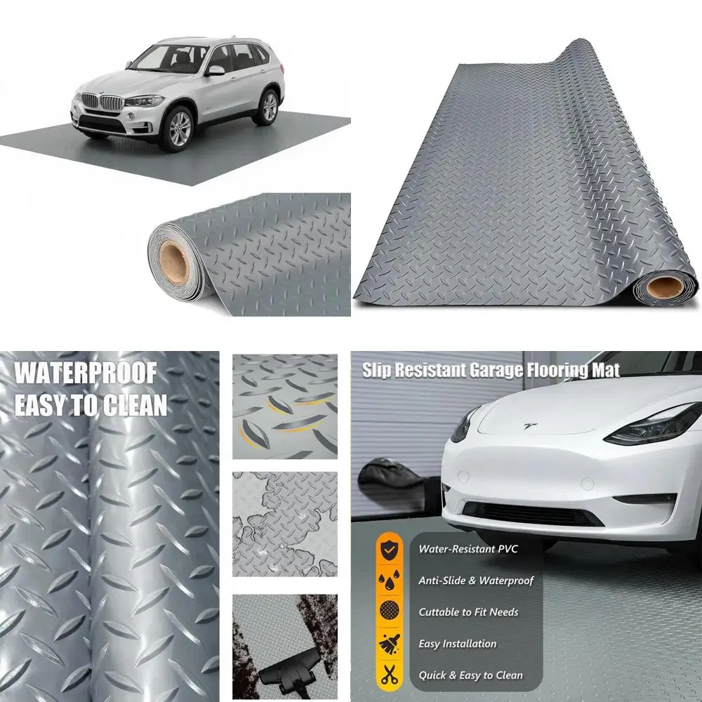 

Thickened PVC Garage Floor Mat, Heavy-Duty Waterproof Non-Slip Protector for Cars, Trailers, SUVs, Basements, Gyms (Grey) 3ft x