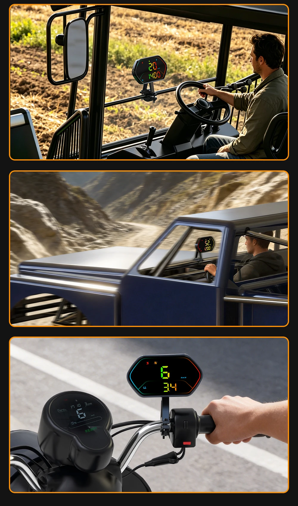 Elektronischer GPS-Motorrad-Lenker-Tachometer G25 Head-up-Display Wasserdichter HUD-Kompass Plug&Play Auto-Windschutzscheiben-Projektor – Detail 15