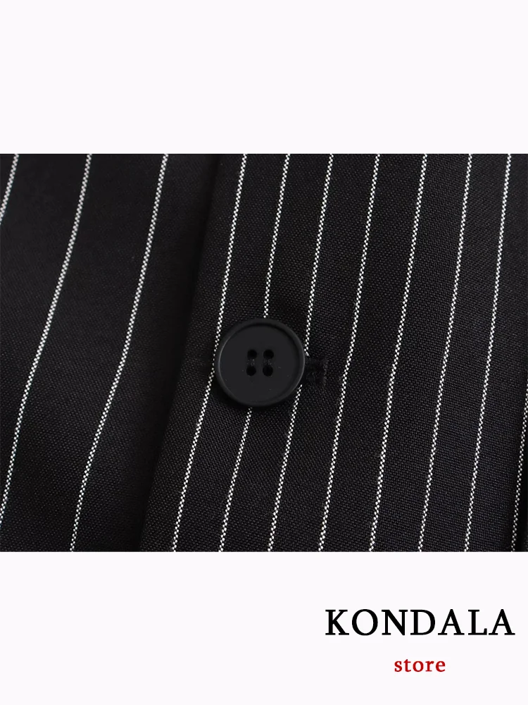 KONDALA Casual Office Lady Blazer Women Striped V Neck Pockets Long Sleeve Single Breasted Long Jacket Fashion 2023 Autumn Coats