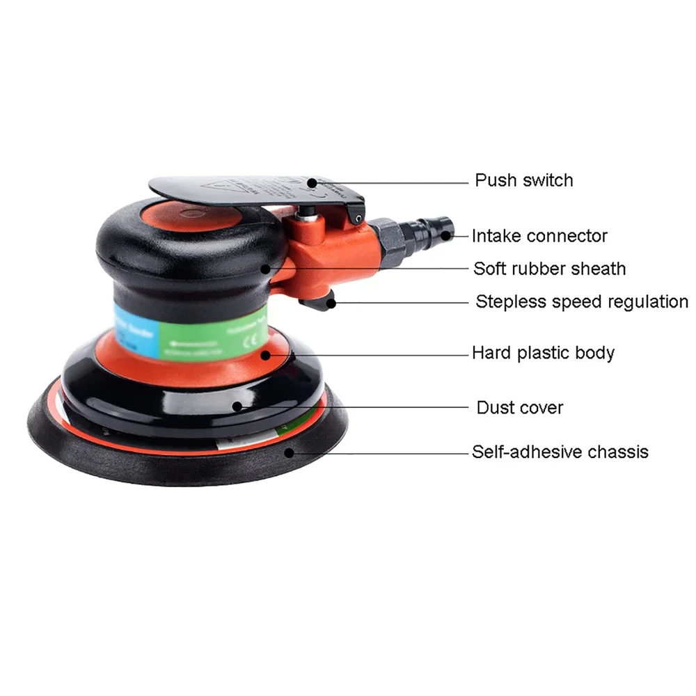 5 Inch Pneumatic Air Sander Polisher Tool Grinding Pneumatic Orbital Sander Air Grinder Machine for Car Waxing Beauty 11000rpm