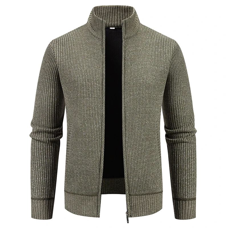 Autumn Winter Men Stand Collar Sweater Coat Business Casual Zipper Warm Knitted Cardigan Jackets Male Thick Knit Sweater Outwear