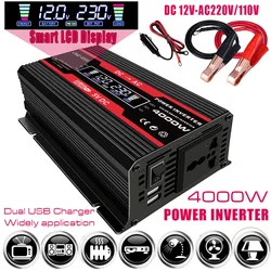 Inverter di energia solare da 4000W DC 12V a AC 110V/220V convertitore di carica a onda sinusoidale pura modificata trasformatore di tensione adattatore per auto