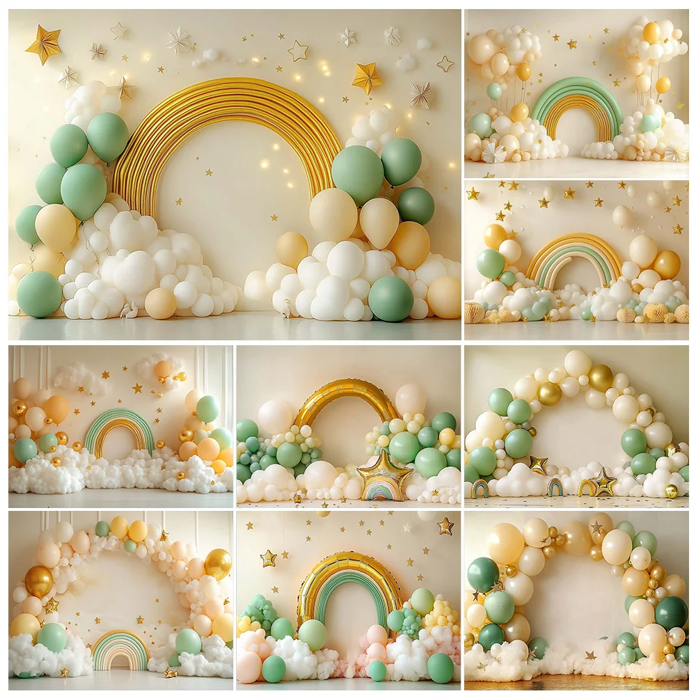 

LS Twinkle Little Star Cake Smash Backdrop Rainbow Birthday Party Banner Decor Balloons Wall Baby Portrait Photography Shoot