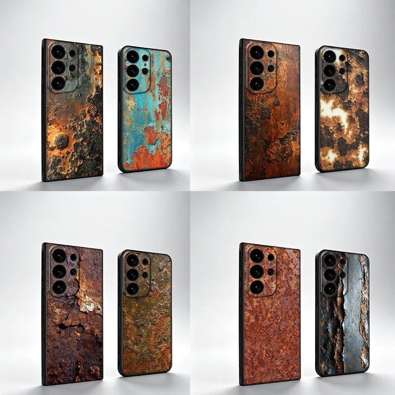 Rustic Metal Textures Phone Case For Samsung S25Edge S26FE Galaxy S22 S25 S24 S26 Ultra S21 S23 S20 Plus Cover Black Shell Coque