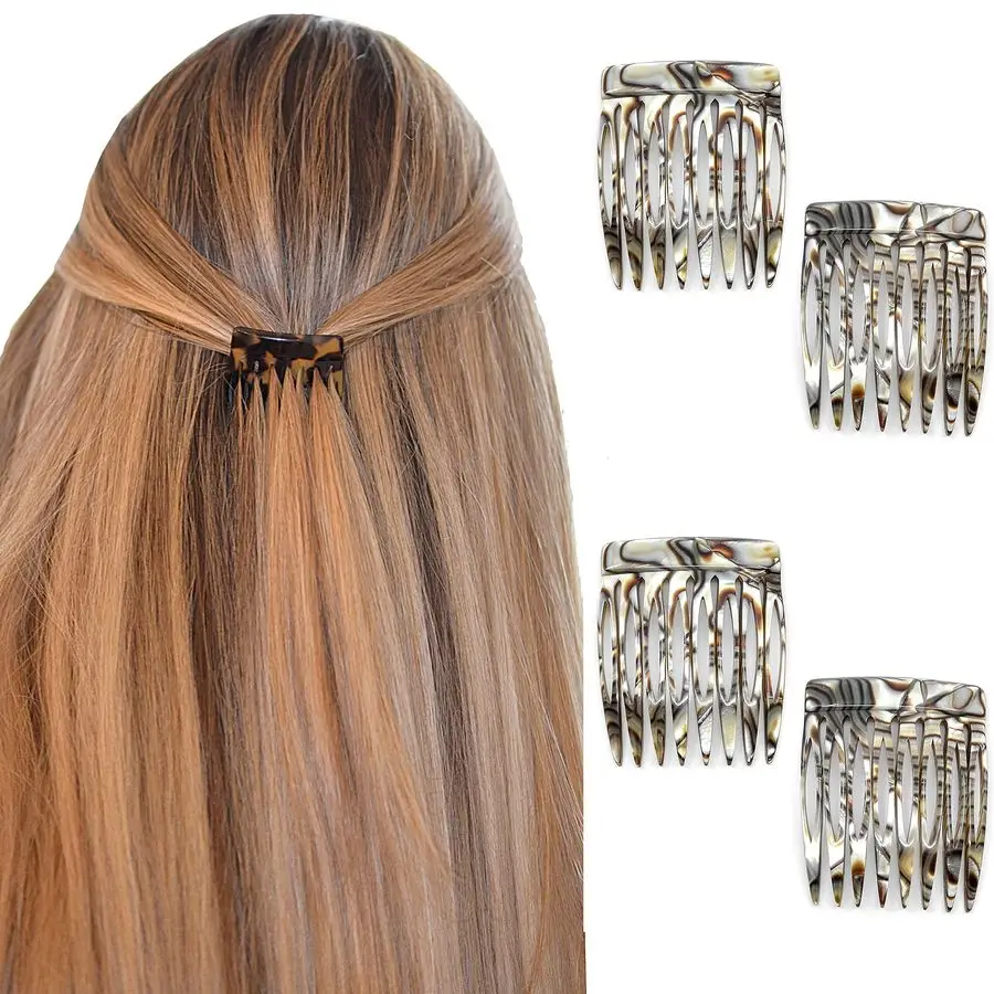 

Paris CP2332 Onyx French Hair Side Comb 4 Piece Handmade Small, French Twist Decorative Hair Combs, Strong Hold Hair Comb Clips