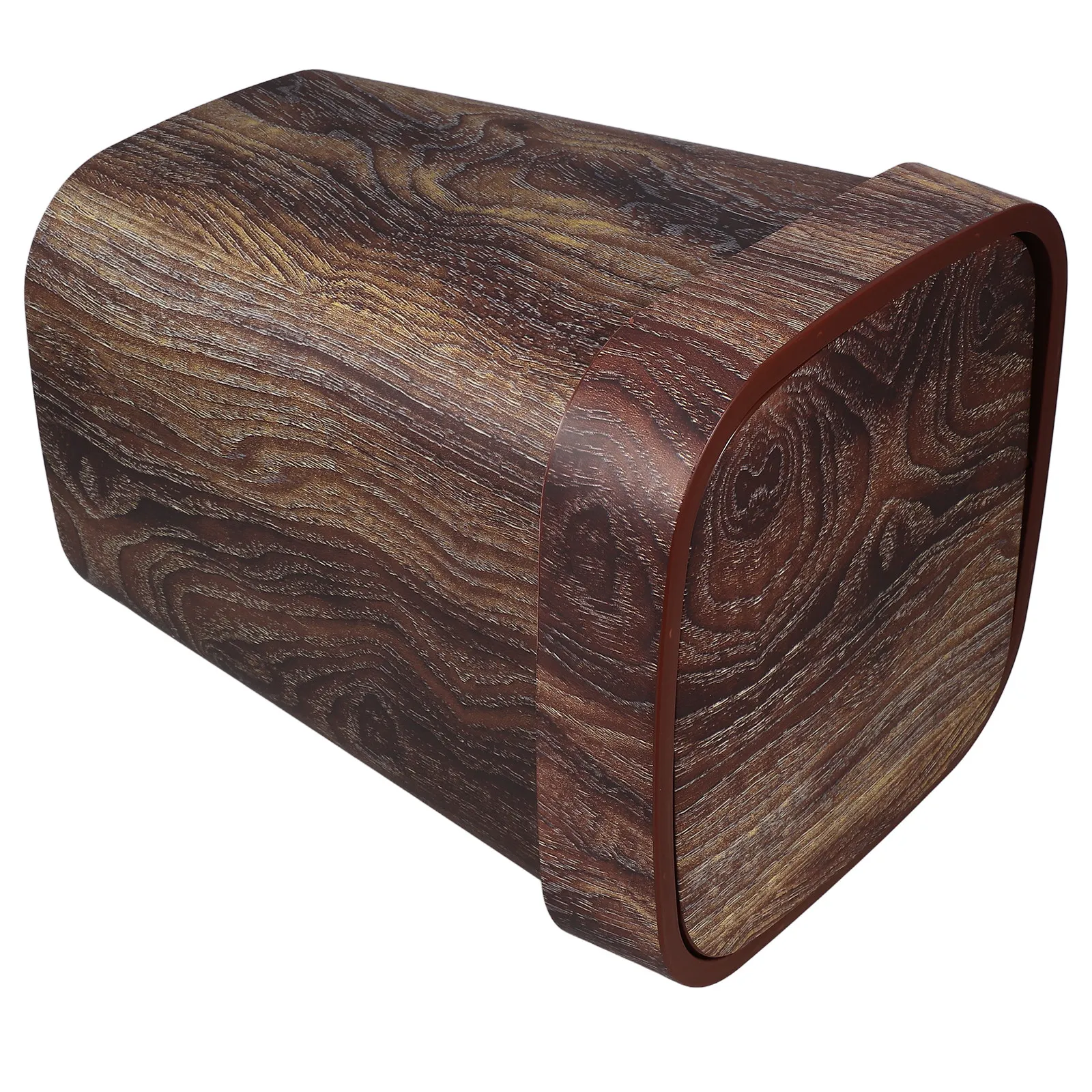 

Plastic Trash Bin Swing Lid Vintage Square Wood Grain Garbage Container Kitchen Bathroom Living Room Office Brown