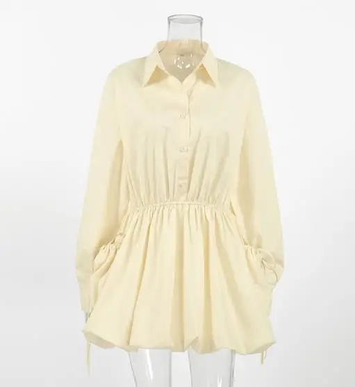 Abito da donna 2026 Abito estivo su misura stile da ragazza fresco e dolce con risvolto e abito camicia a forma di bocciolo di fiore cinccato in vita