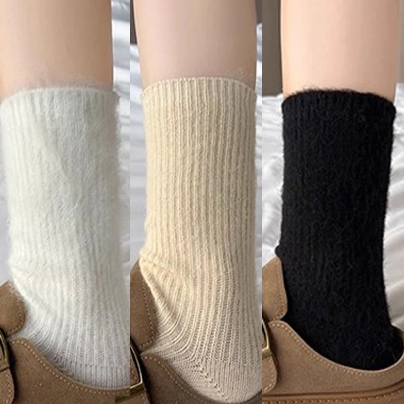

Winter Cashmere Wool Socks Thicken Warm Japanese Autumn and Winter Harajuku Solid Color Sock Thermal Long Sock Calcetines