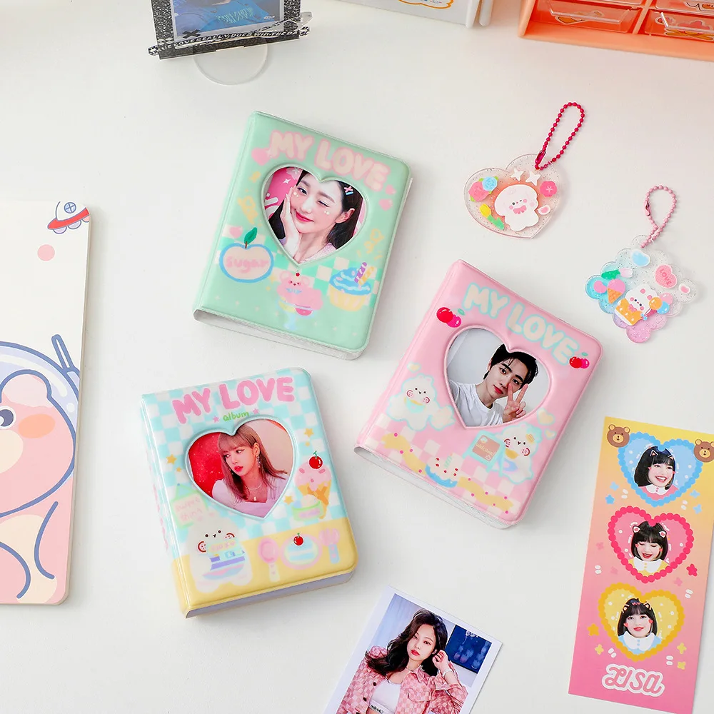 New Sweet 3Inch Photocard Holder Hollow Love Heart Love Kpop Album Collect Book 32/40Pockets Idol Cards Sleeves Cute Stationary