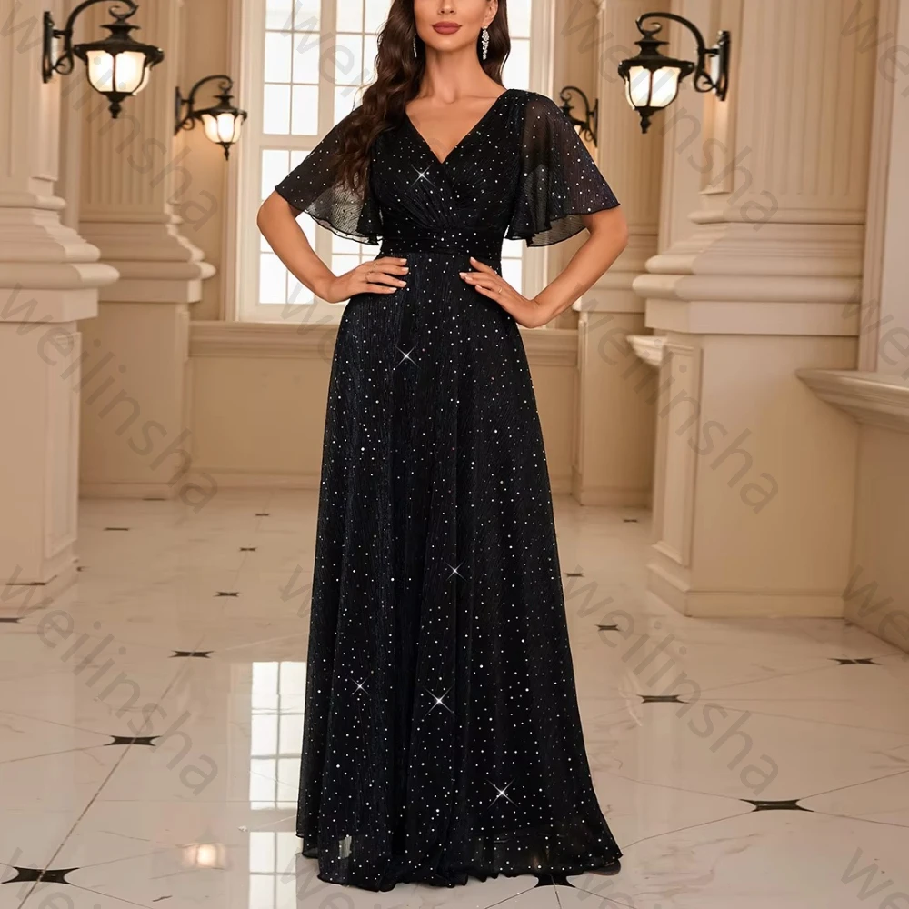 Maßgeschneiderte, schmal geschnittene Brautkleider mit V-Ausschnitt und ausgestellten Ärmeln, elegantes, besticktes A-Linien-Kleid, sexy, hochwertige Ballkleider