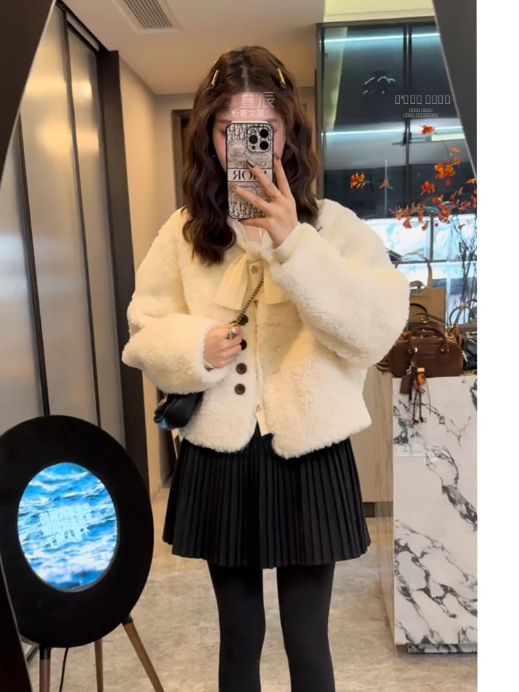 

Шерстяное пальто Xuanxuanchen для осени и зимы, модное женское пальто класса люкс с мехом, повседневное, приталенное, с воротником-стойкой