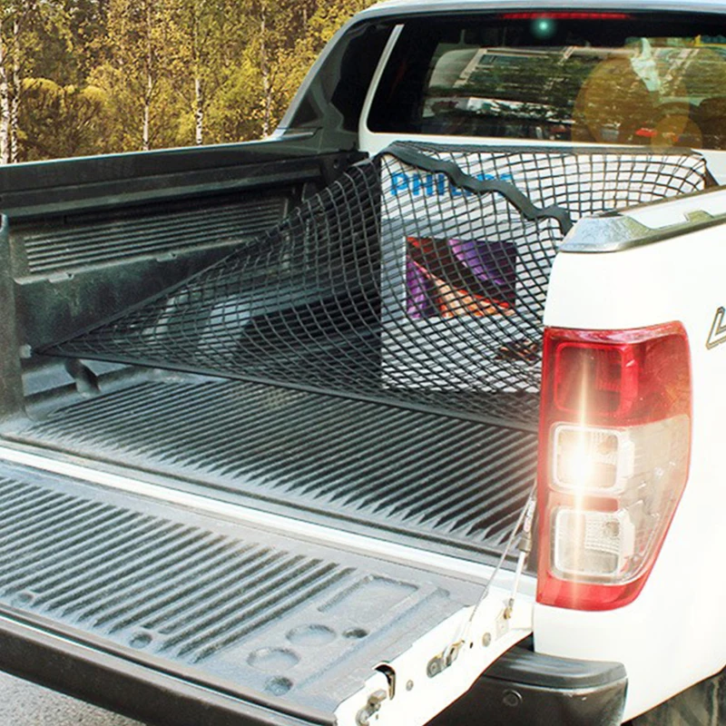 QHCP Car Trunk Storage Net Pocket 1Pc High Elasticity For Ford F150 SVT Raptor/Tundra/POER Rear Luggage Mesh Tail Box Stand Bag