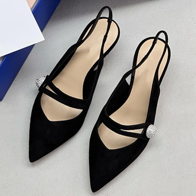 

Maxdutti Minimalist Pearl Decoration Genuine Leather Pointed Sandals Women's Stiletto Commuting Casual Party Sandals Shoes Ladie