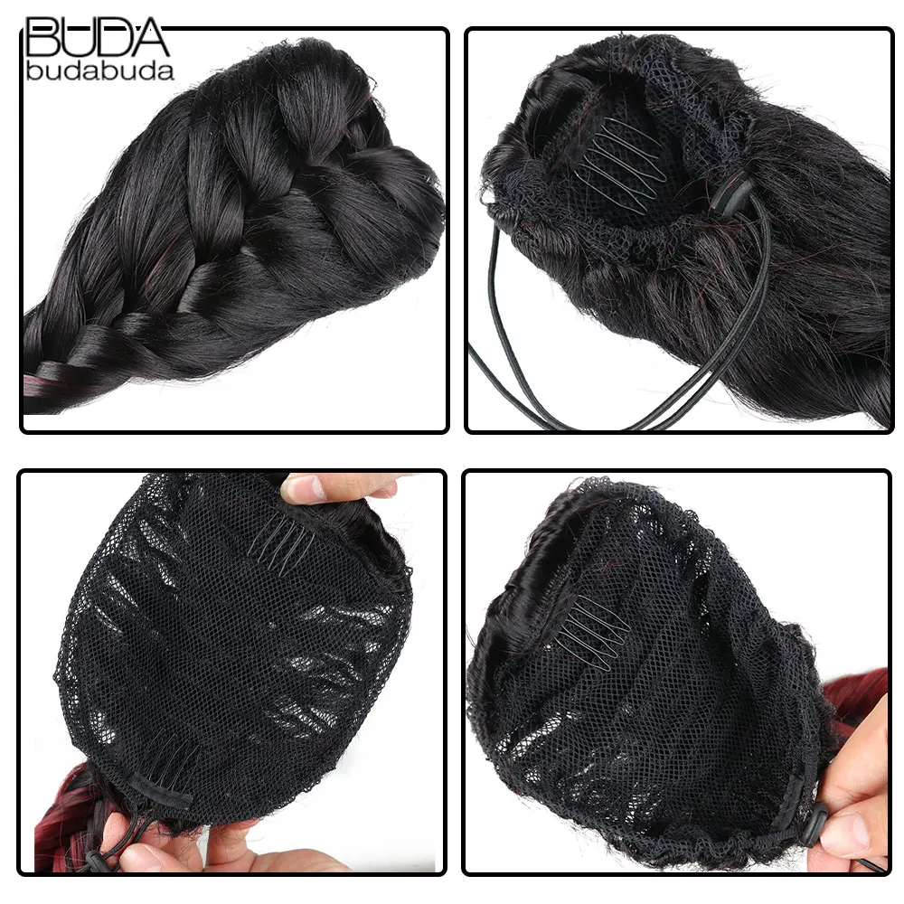 22Inch Synthetic Drawstring Fishtail Braided Ponytails Extension Heat-Resistant Long Natural Hair Extensions Women\'s False Braid