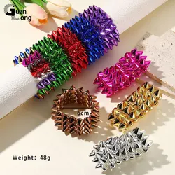 GuanLong New Colorful Big Wide Link Bracelets for Women Punk Boys Girls Spike Bangle Bracelet Summer Party Gifts Elastic Jewelry