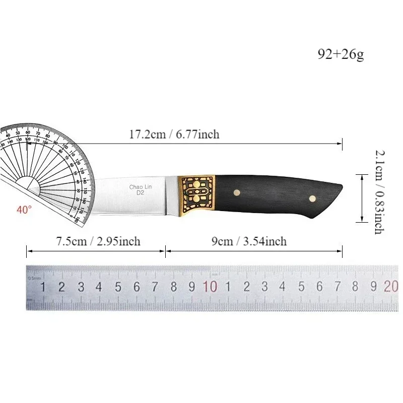 PLYS High Hardness Utility Knife D2 Steel Sharp Cutting Meat Small Knife Ebony Handle Portable Pocket Knife with Gift Box