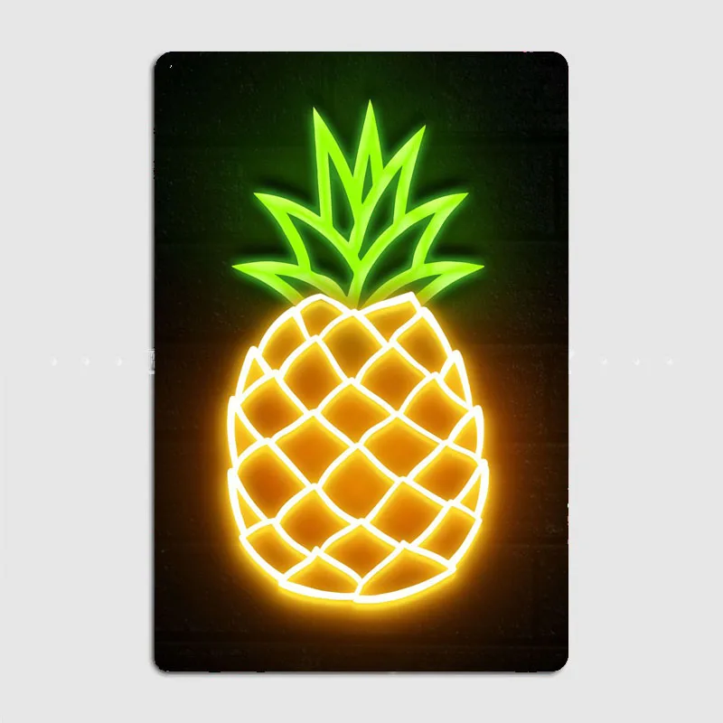 Pineapple Fruit Neon Sign Metal Sign Pub Club Cool Neon Sign Vintage Garage Home Printing Wall Decor Tin Poster Room Decoration