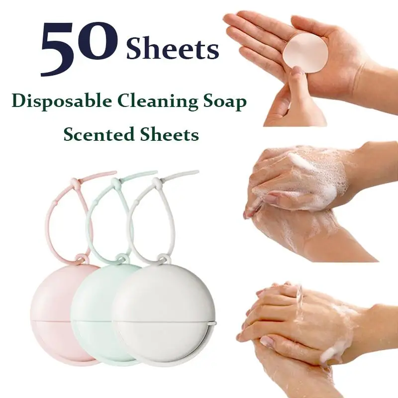 

50Pcs/Box Disposable Soap Paper For Traveling Washing Hand Mini Paper Soap Scented Slice Sheet Bath Cleaning Supplies