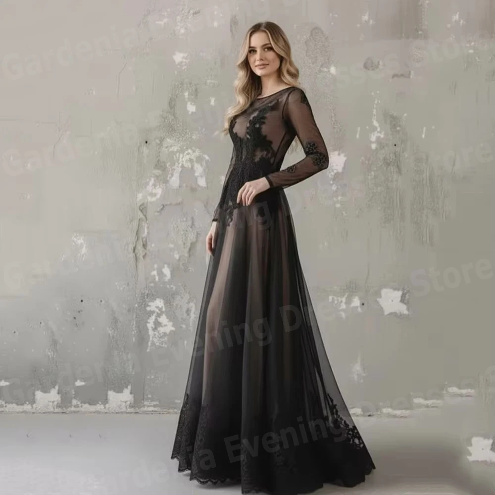 

Elegant A Line Women's Evening Dresses Lace Appliques Prom Gowns Long Sleeve Party Vestidos Para Mujer Customized Robe De Soirée