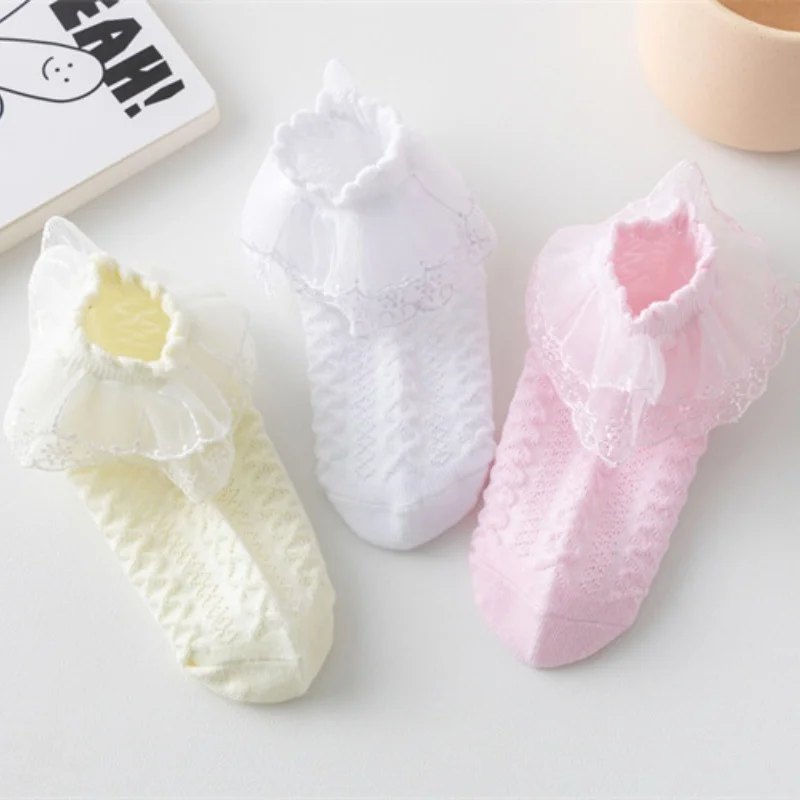 3Pairs/lot 1-15Year Kids Girls Socks For Baby Spring Summer Lace Ruffle Toddler Princess Socks Children's Short Baby Girls Sock