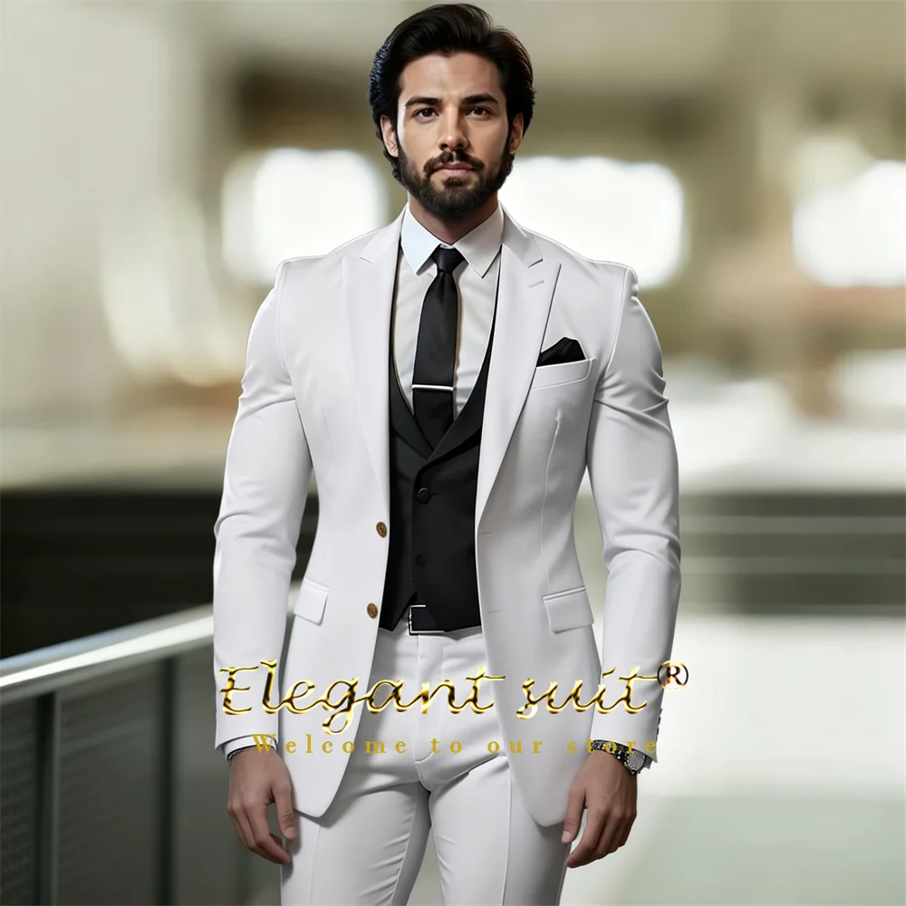 

Мужской элегантный костюм-тройка: белый пиджак с черным жилетом, полный комплект, изысканный наряд для торжественных мероприятий