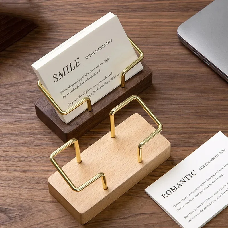 Business Card Holder Organizer Office Desk Display Stand Memo Counter Accessories Tabletop Shelf Home Wooden Card Holder Storage view 3