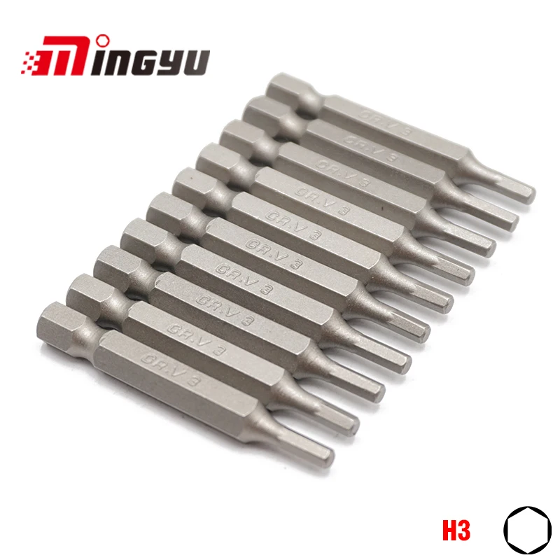 10pcs 1/4 inch 50mm Length Hex H2 H2.5 H3 H4 H6 Screwdriver Bit Set Hexagon Screw Drivers Home Hex Allen Key Bits for Hand Tools