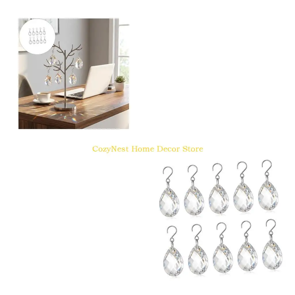 92MF Faceted Crystal Teardrop Pendants Suncatchers for Ceiling Light and DIY Crafts