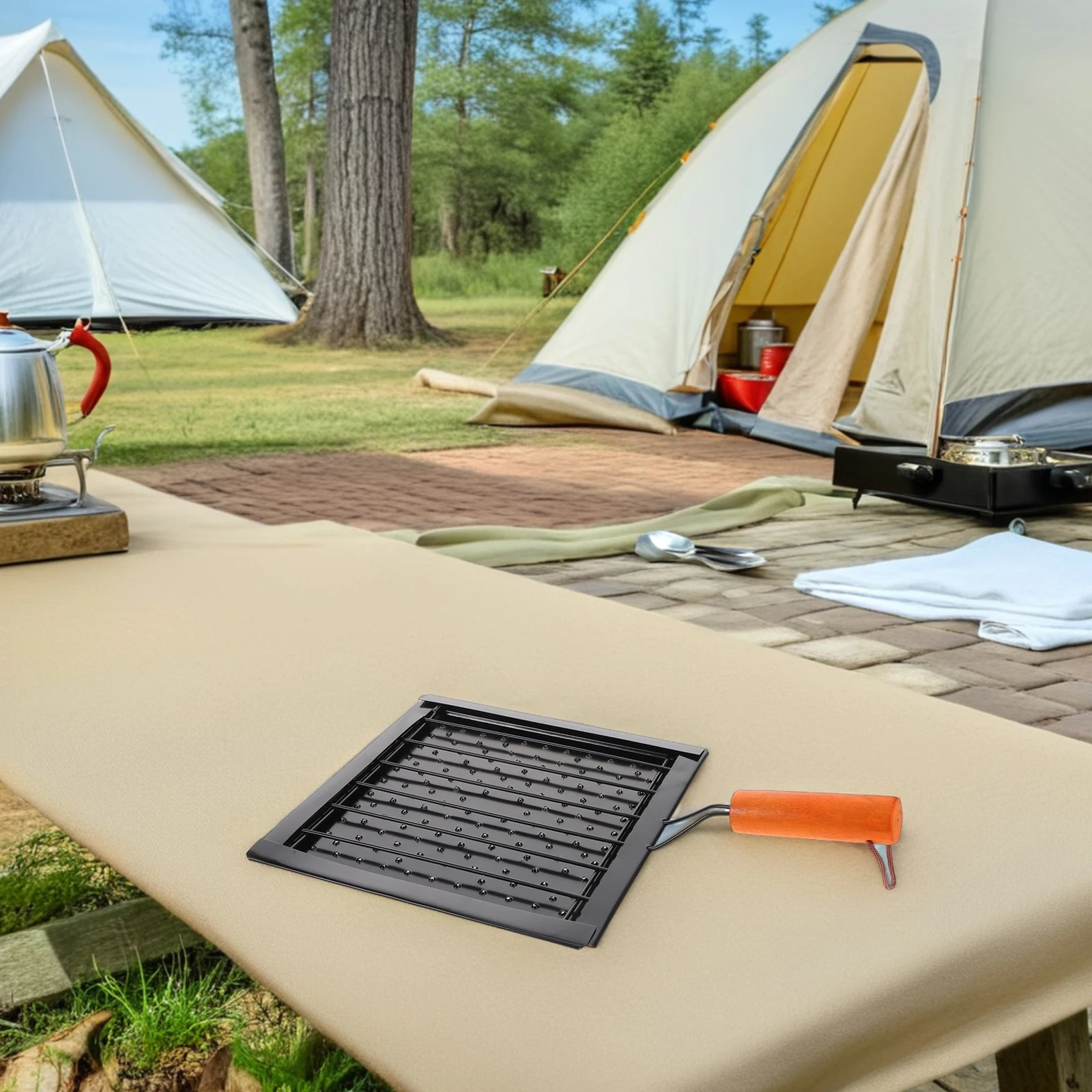 Barbecue Tool Wooden Handle Toaster Foldable Stovetop Grill Rack Camping Accessories Outdoor Cooking Fish Grilling Perforated