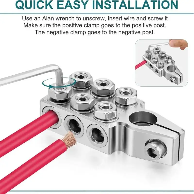 Aluminum Battery Cable Terminal Connector Set for Vehicle Battery Repair, Wiring Adjustment, and Service Work