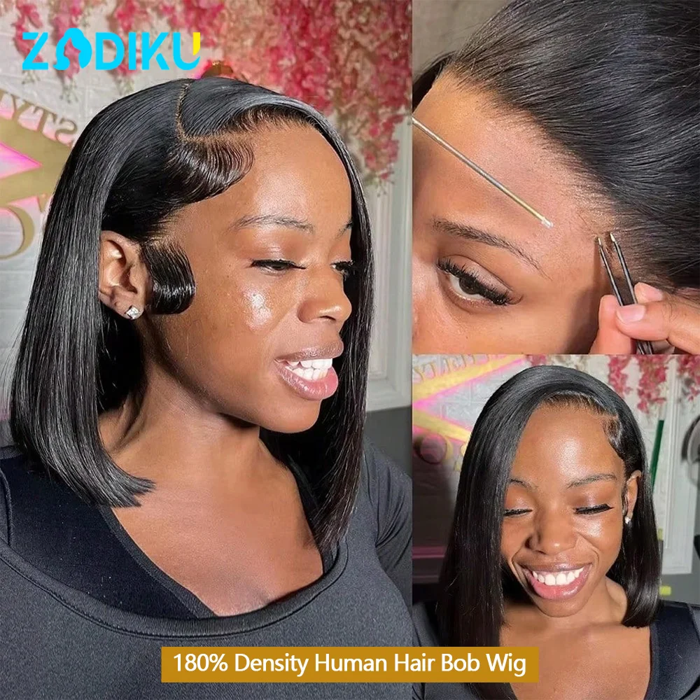 ZIDIKU مستقيم بوب شعر مستعار شعر الإنسان 13x6 خصلات الشعر المستعار الإنسان Hd الدانتيل شعر طبيعي مفرود الباروكات 100% شعر الإنسان شعر مستعار أسود على التخليص
