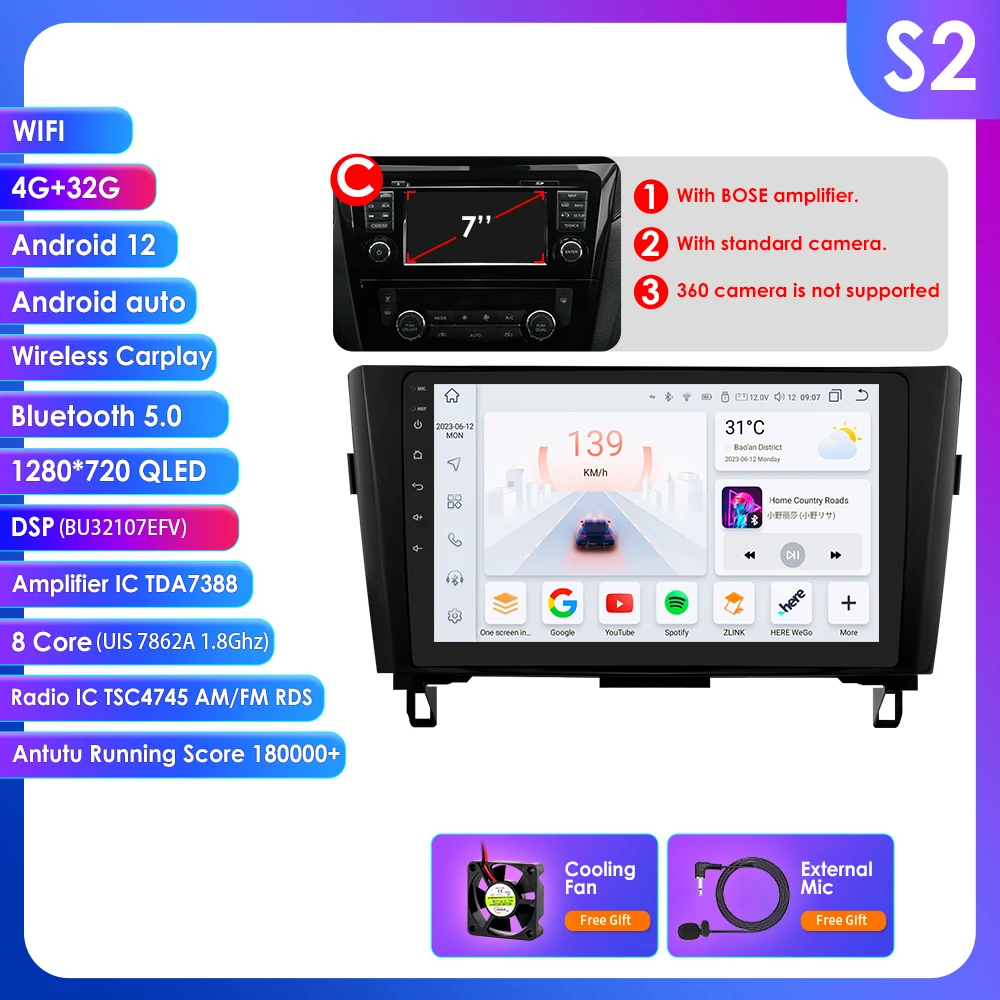 10.1 "Algpo Android13 Autoradio voor Nissan Qashqai X-Trail 3 T32 2013-2017 Navigatie GPS RDS DSP 4G BT Android Auto CarPlay