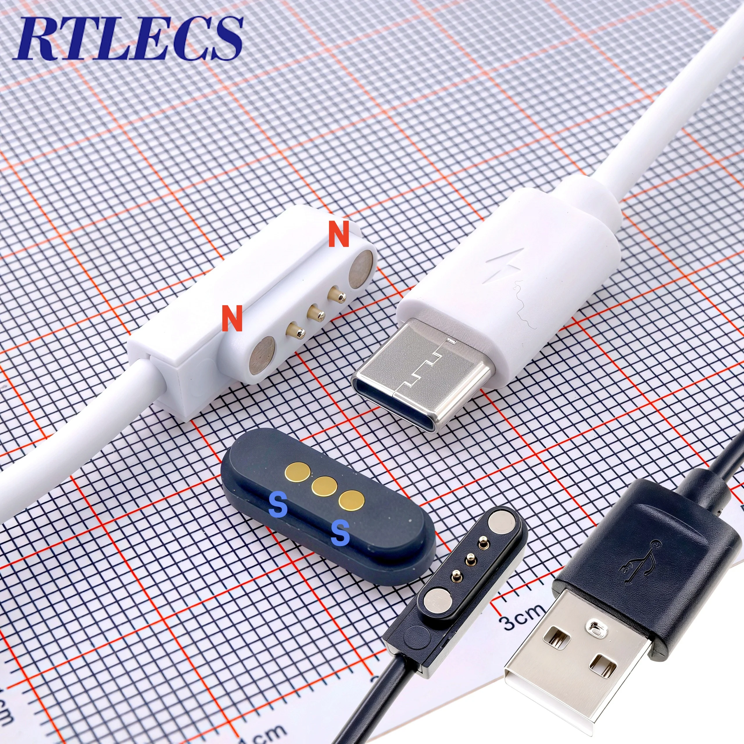 1 Pair Magnetic Spring Pogo Pin Connector 3 Pole Pitch 2.3 MM Through Holes PCB Mount Male Female Probe Power Charge