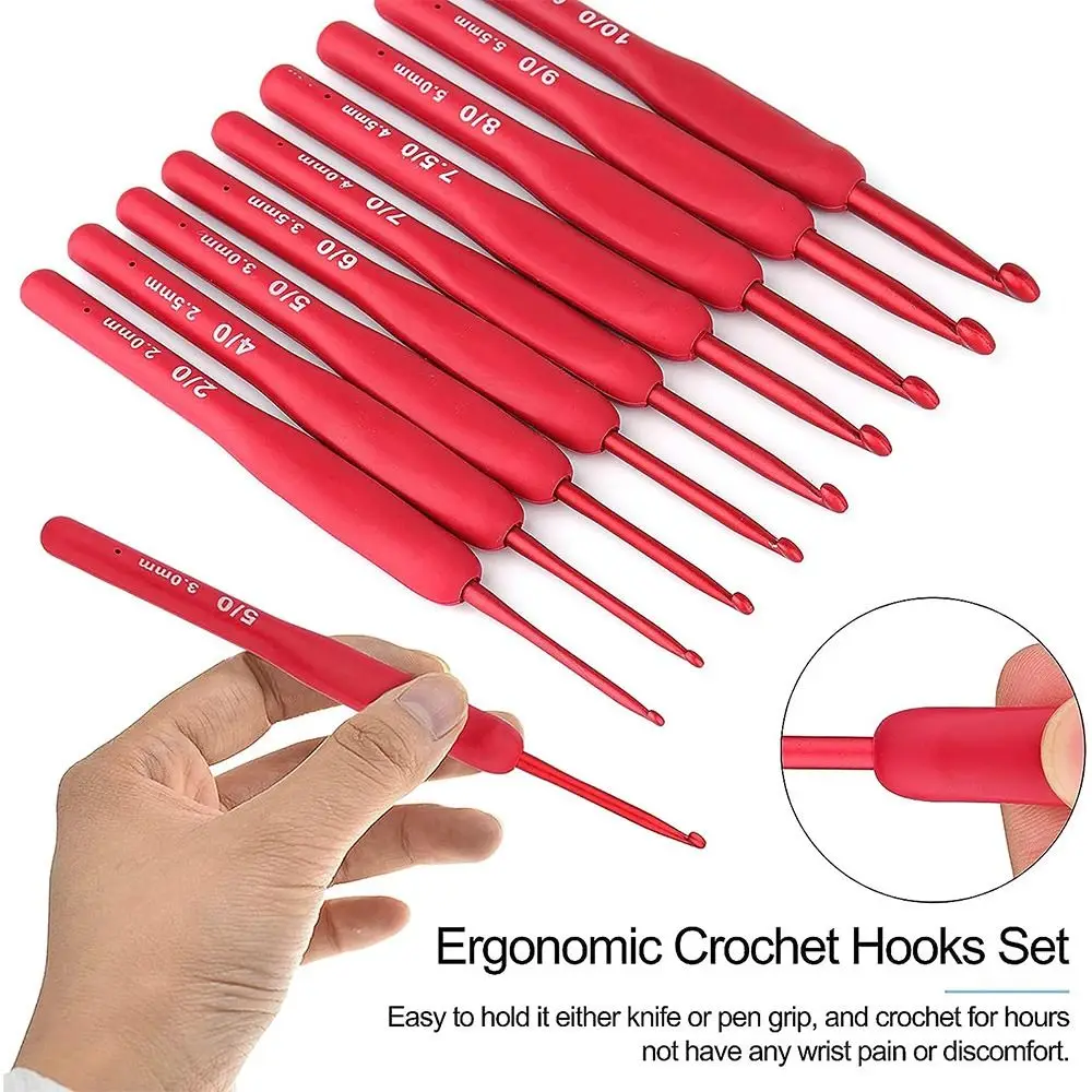 

Handicraft Red Crochet Hooks Aluminum Soft Crochet Needles Yarn Weave Tool Knitting