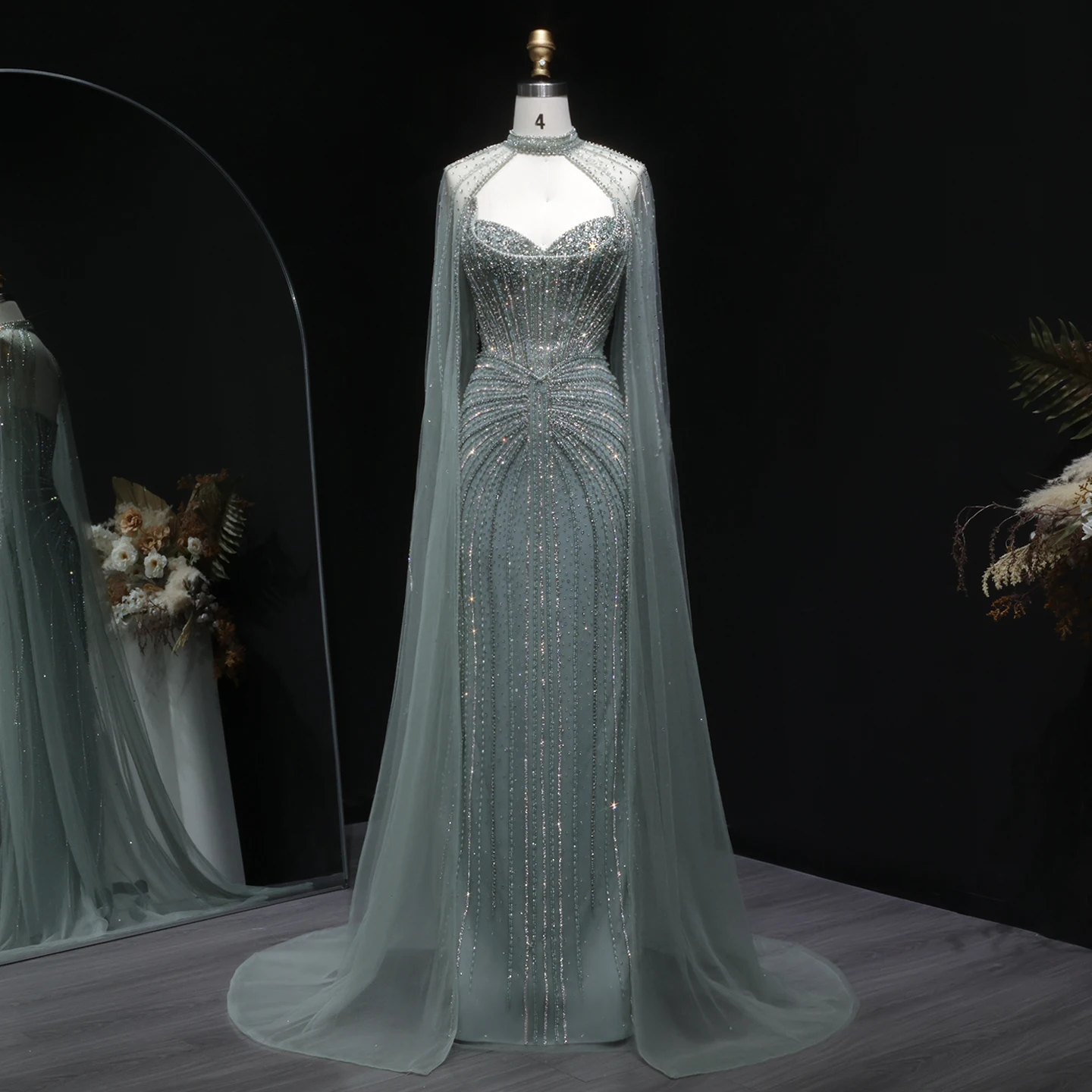 Sharon Said Luxuriöses Weinrotes Abendkleid mit Cape-Ärmeln, Lang, Rosa, für Damen, Hochzeit, Party, Ballkleider, Arabisch, SS156, Maßanfertigung – Detail 5