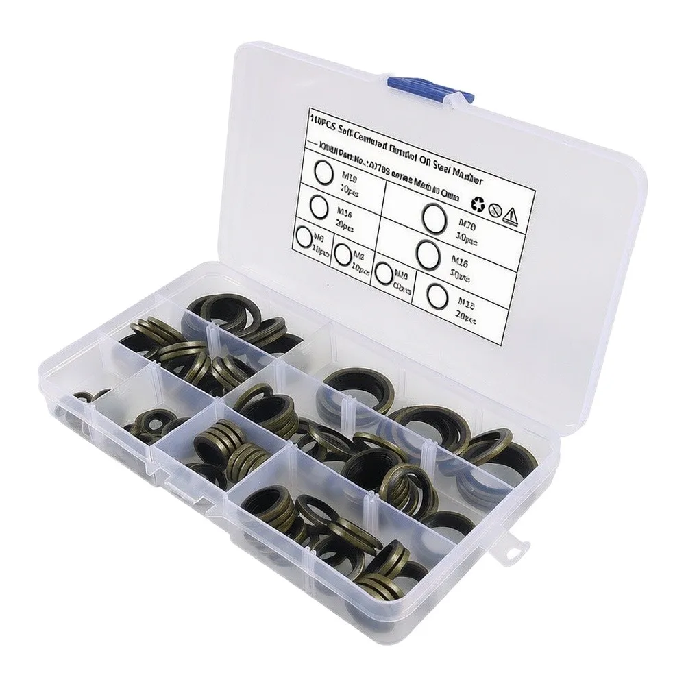 Crush Washer Kit 110 Pcs in 8 Metric Sizes For M6 M8 12mm 18mm M20 for Oil Change and Equipment Servicing Needs