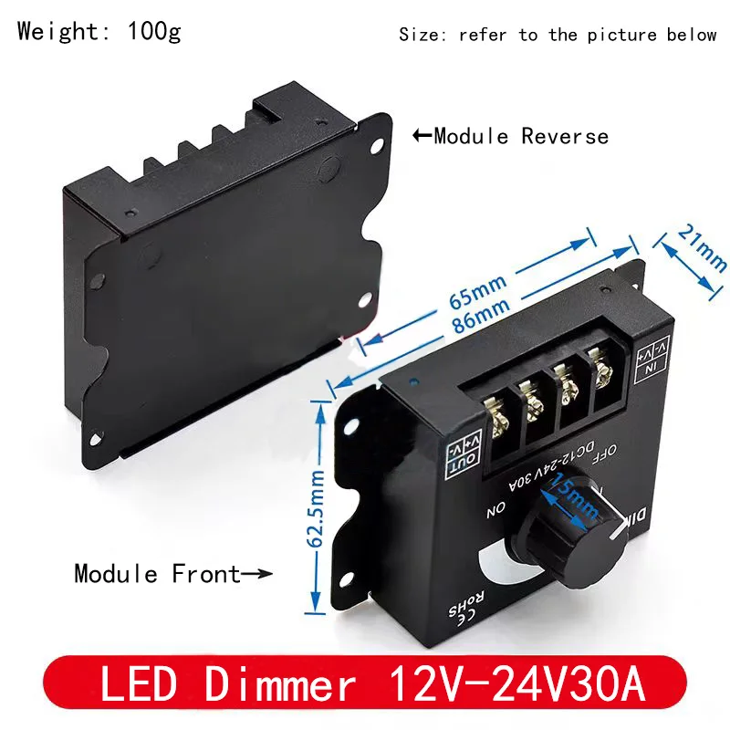 led dimmer hard and soft strip light dimmer brightness regulator DIMMER knob 12V/24V30A